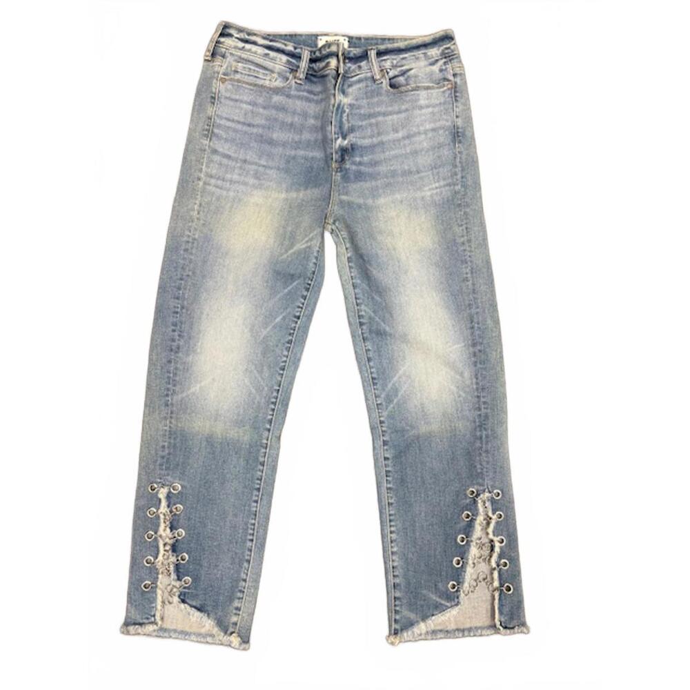 NWT Paige Hoxton Straight High Rise Ankle Jeans Olympic Chain Detail 32